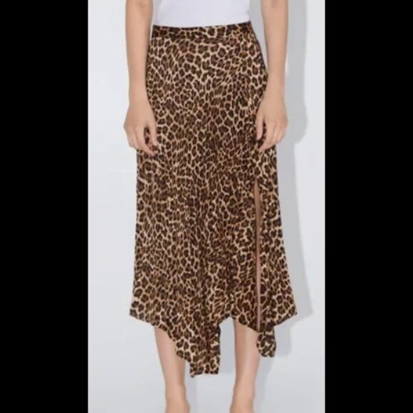 NWT Zara Leopard Print Pleated Midi Skirt – Size Small - Picture 1 of 6